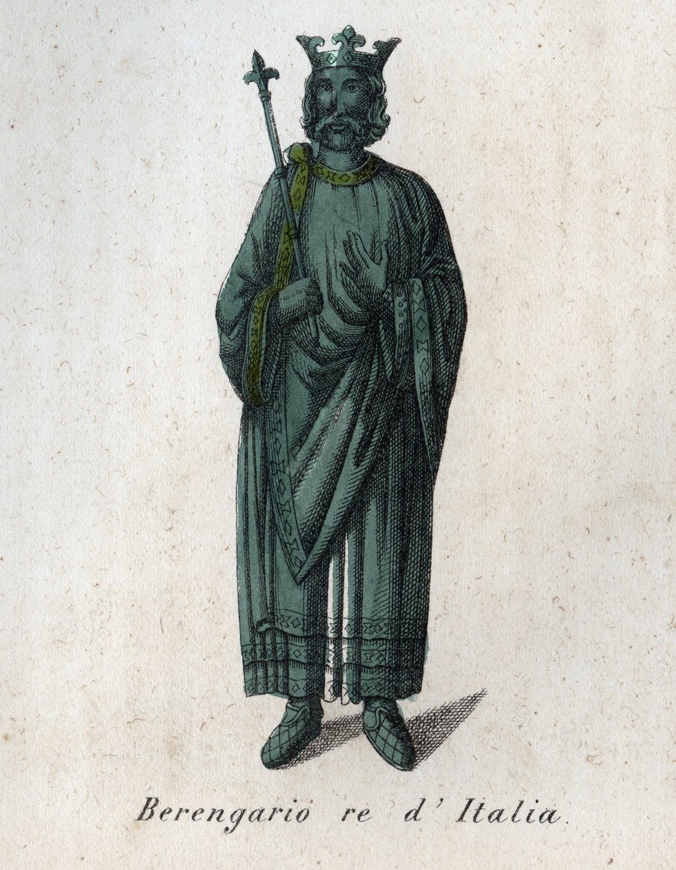 Retrato de Berengario II, rey de Italia (900-966) - Berengario II o Berengario de Ivrea - grabado de "Usi e Costumi di Tutti i Popoli dell