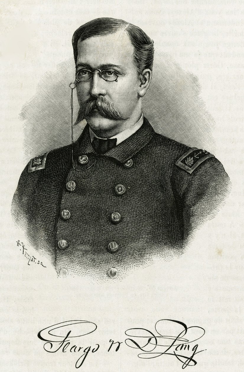 Retrato del Capitán Georges Washington De Long (1844-1881) de la tripulación de La Jeannette, para la misión al polo norte. Grabado para ilustrar 