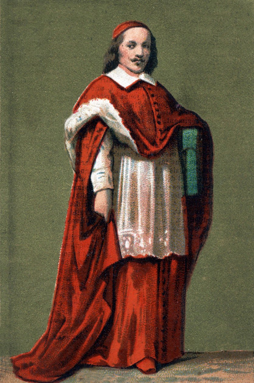 Retrato del Cardenal Jules Mazarin (Giulio Raimondo Mazzarino o Mazarino) (1602-1661). Grabado de 1854 de Unknown artist