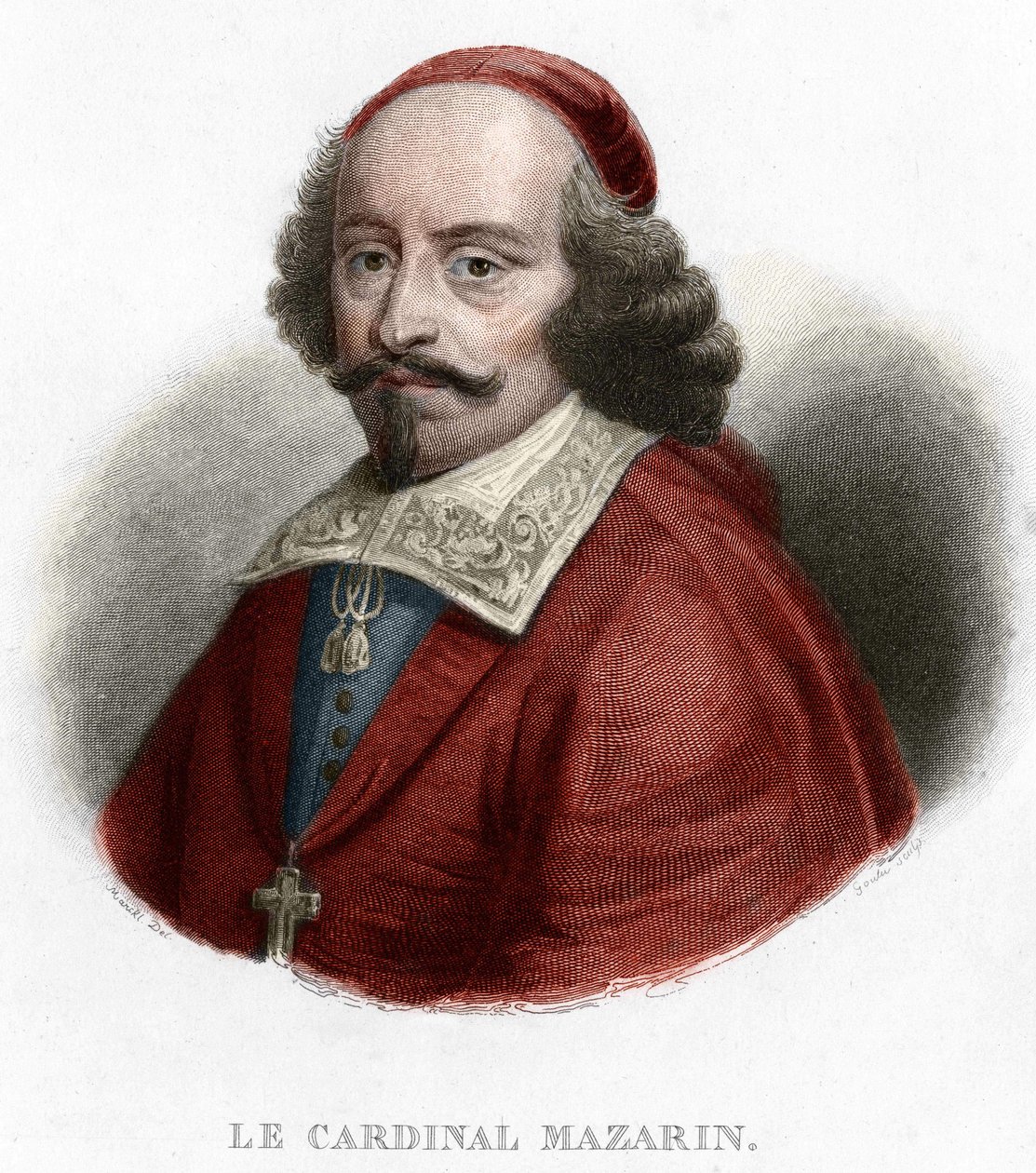 Retrato del Cardenal Jules Mazarin (Giulio Raimondo Mazzarino o Mazarino) grabado de 1854 de Unknown artist