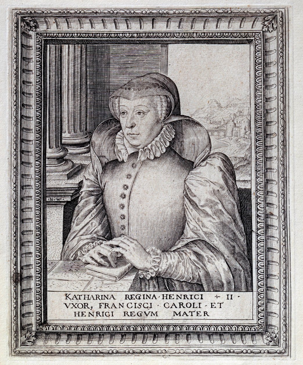 Retrato de Catalina de Médicis (Caterina de Medici) (1519-1589), Reina de Francia. Grabado del siglo XVI. Pau, Museo del Castillo de Unknown artist