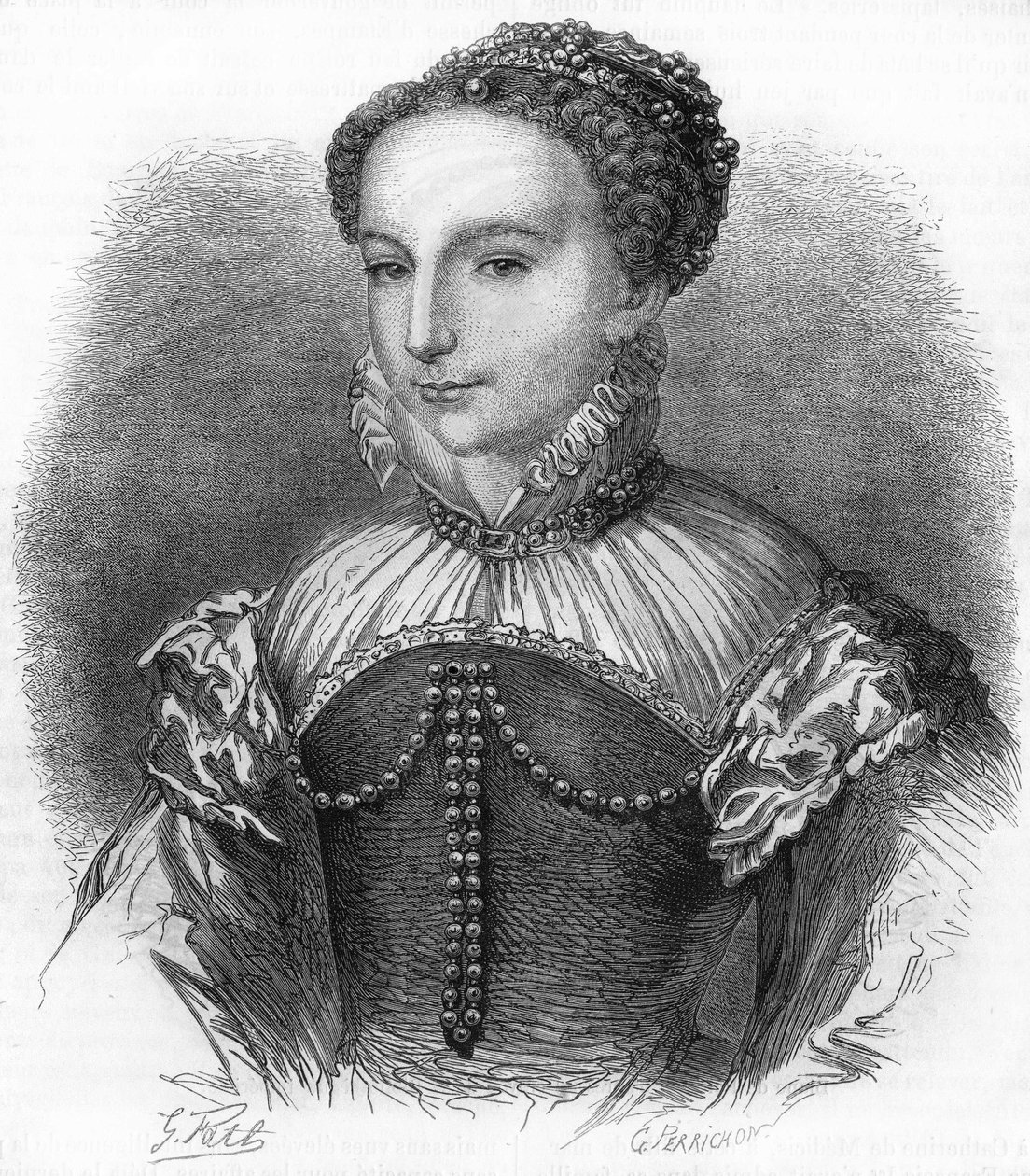 Retrato de Catalina de Médicis (Caterina de Medici) (1519-1589) esposa de Enrique II rey de Francia. Grabado del siglo XIX de Unknown artist