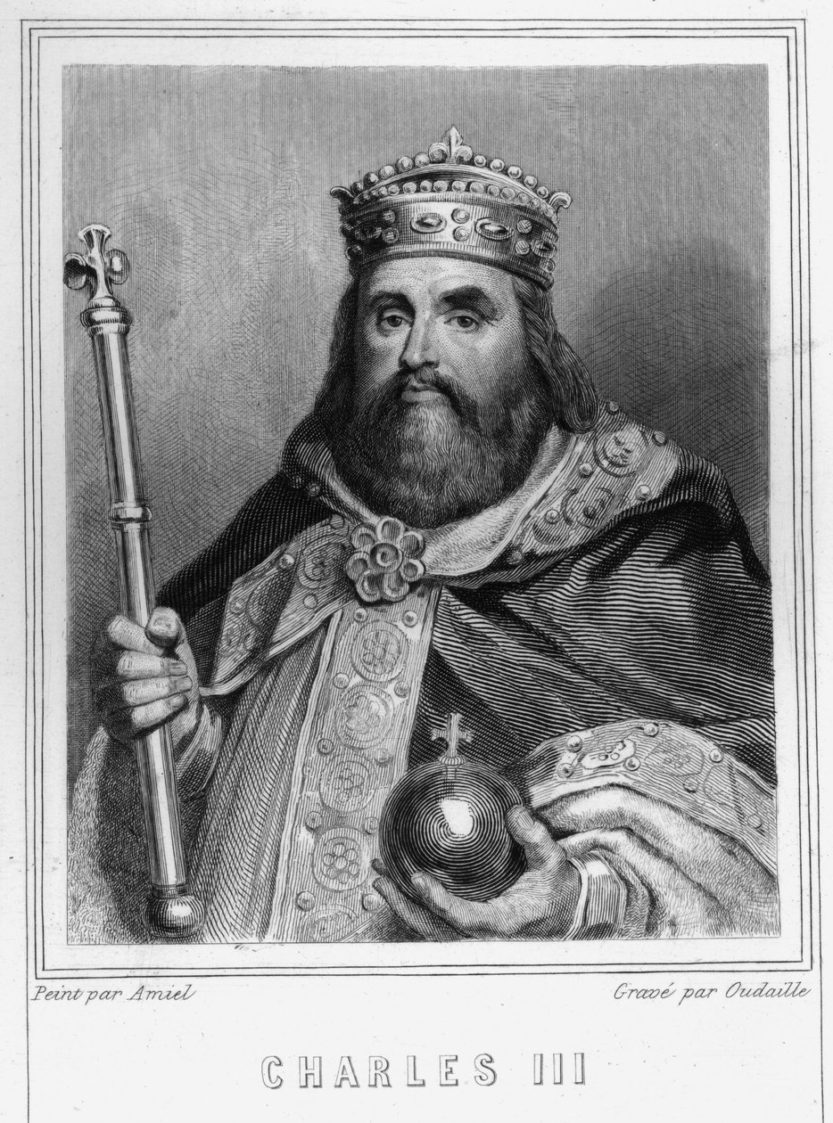 Retrato de Carlos III (839 - 888), Emperador de Occidente (881 - 887) y Regente de Francia (884 - 887) - en "Histoire des Français" de Lavallée, grabado, sd de Unknown artist