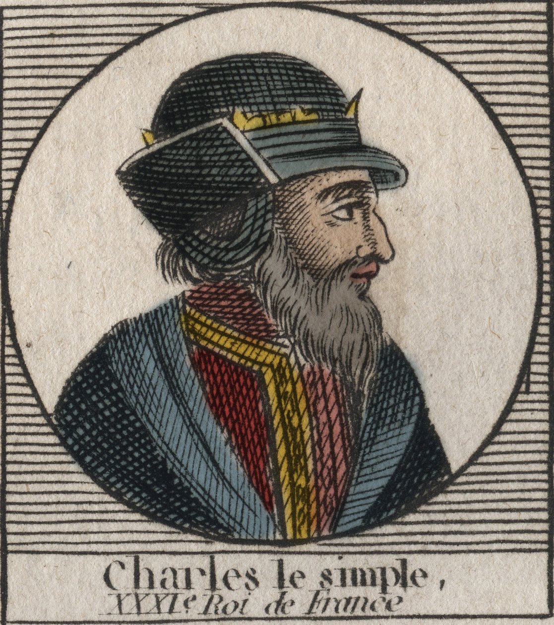 Retrato de Carlos III llamado el Simple (879-929) rey de los Francos - CARLOS III (879-929) - Carlos el Simple - Rey de Francia, 893-923 - grabado de “Instruction sur l