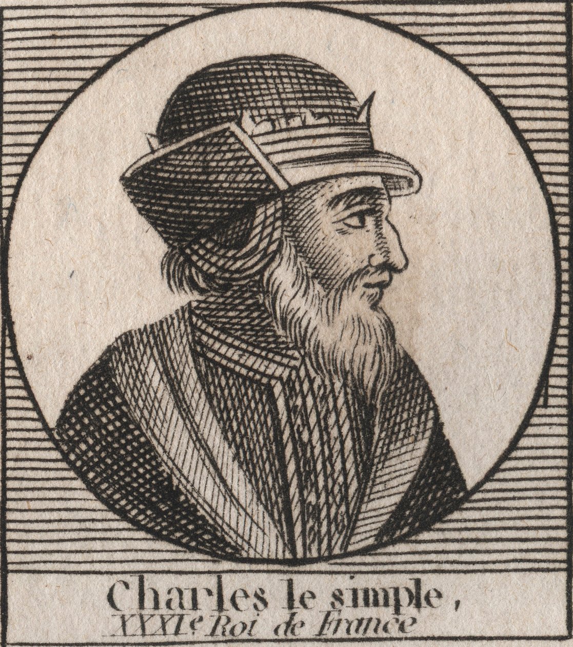 Retrato de Carlos III llamado el Simple (879-929) rey de los Francos - CARLOS III (879-929) - Carlos el Simple - Rey de Francia, 893-923 - grabado de Instruction sur l