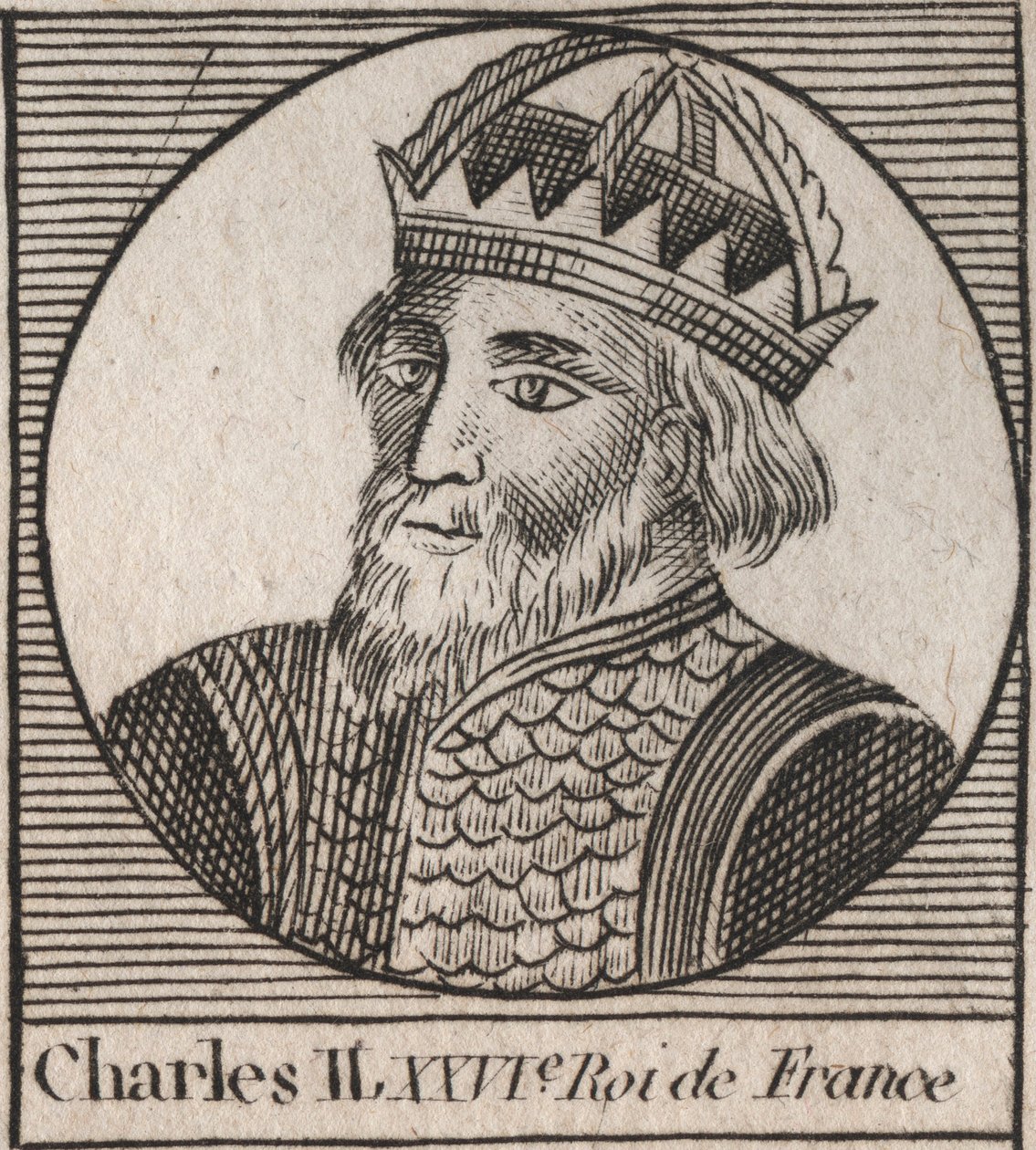 Retrato de Carlos II el Calvo (823-877), Rey de Francia - grabado de “Instruction sur l