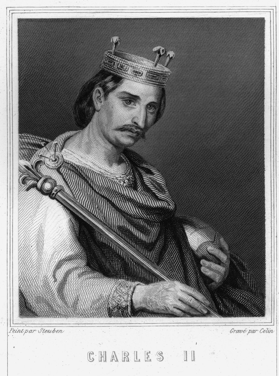 Retrato de Carlos II el Calvo (823 - 877), Rey de Francia - en "Histoire des Français" por Lavallée, grabado, s.d. de Unknown artist