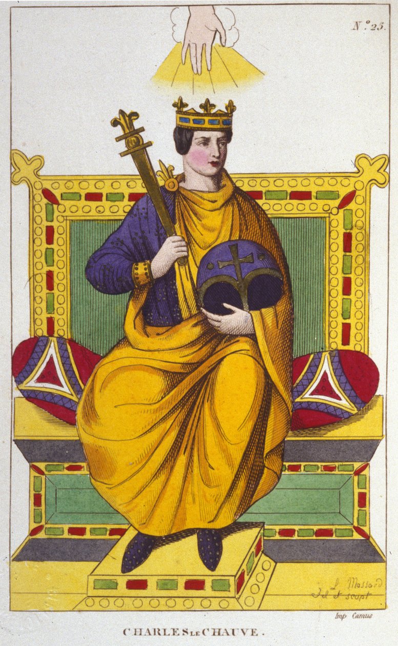 Retrato de Carlos II el Calvo (823 - 877), Rey de Francia grabado de 1830 de Unknown artist