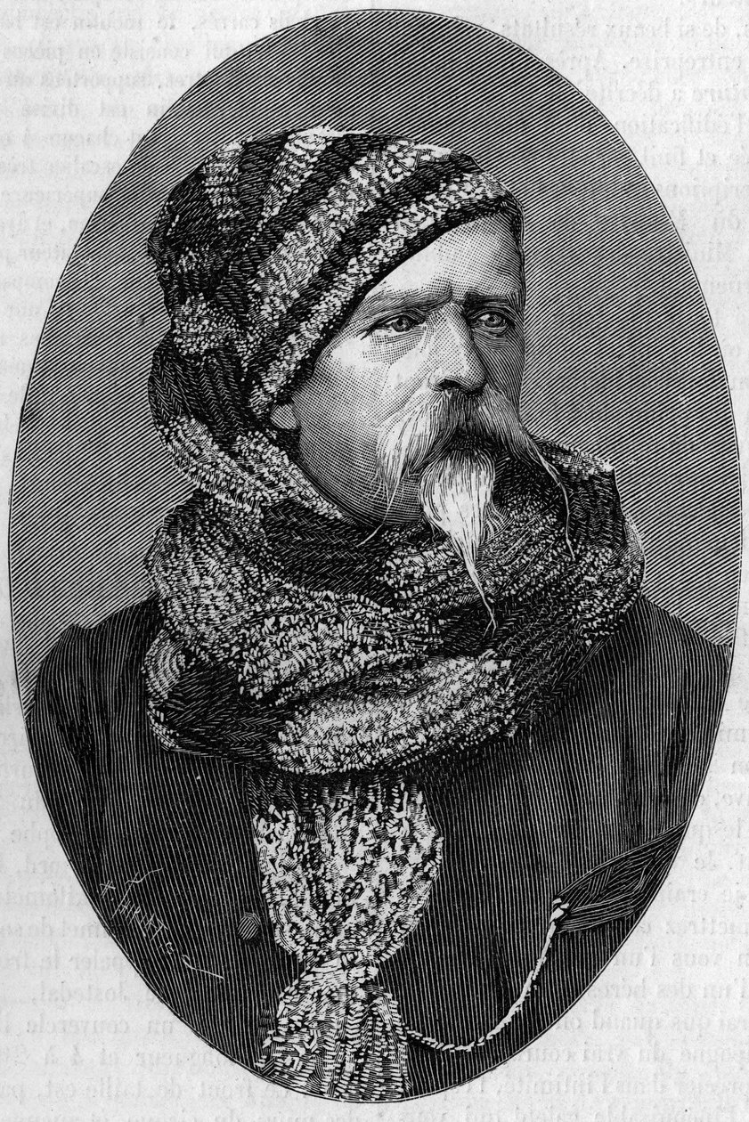 Retrato de Charles Marie Etienne Champion Dubois de Nansouty (1815-1895), general francés, en traje de montaña. (De una fotografía tomada en Bagnères de Bigorre en 1879). Grabado en "La Nature: revue des sciences et de leurs applications aux arts et a l