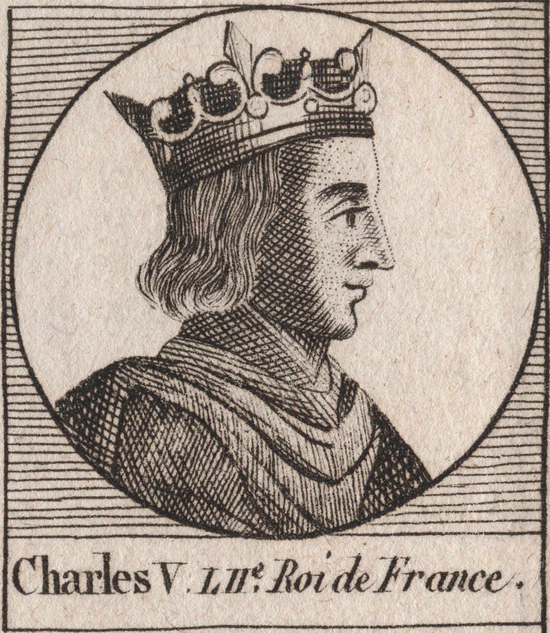 Retrato de Carlos V el Sabio (1338 - 1380) - grabado de “Instruction sur l