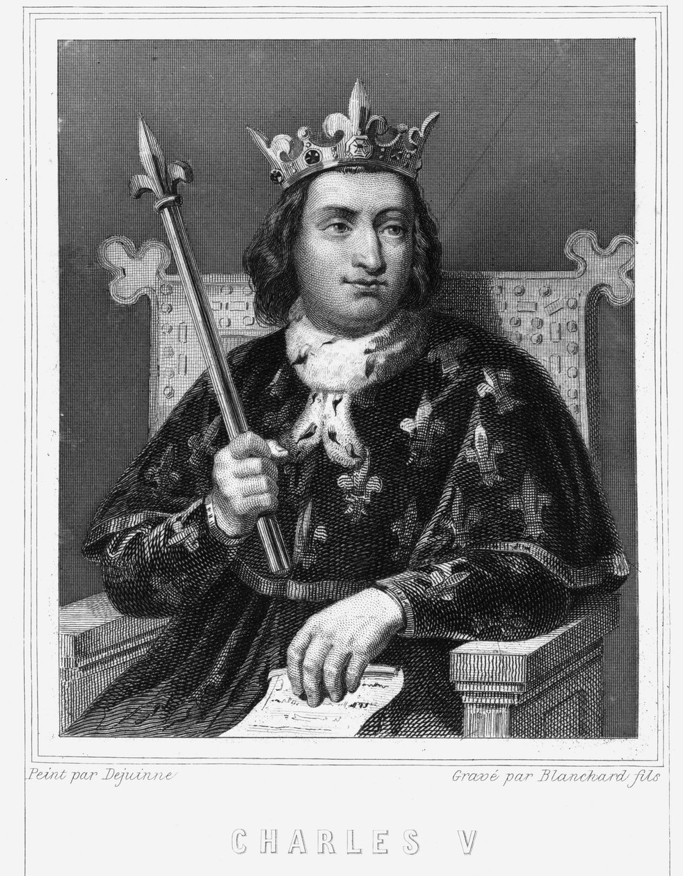 Retrato de Carlos V el Sabio (1338 - 1380), Rey de Francia - en “Histoire des Français” de Lavallée, grabado, sd. de Unknown artist