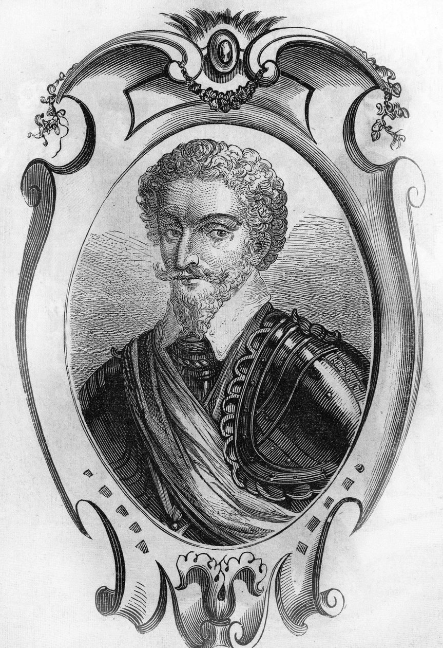 Retrato de Charles de Gontaut, Barón, luego Duque de Biron (1562-1602). Mariscal de Francia. Grabado de 1866. de Unknown artist
