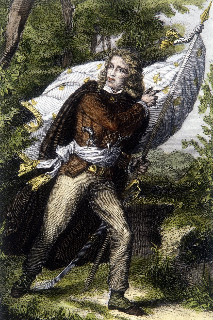 Retrato del Jefe Chouan Jacques Cathelineau (1759-1793) llevando la bandera con flores de lirios de Unknown artist