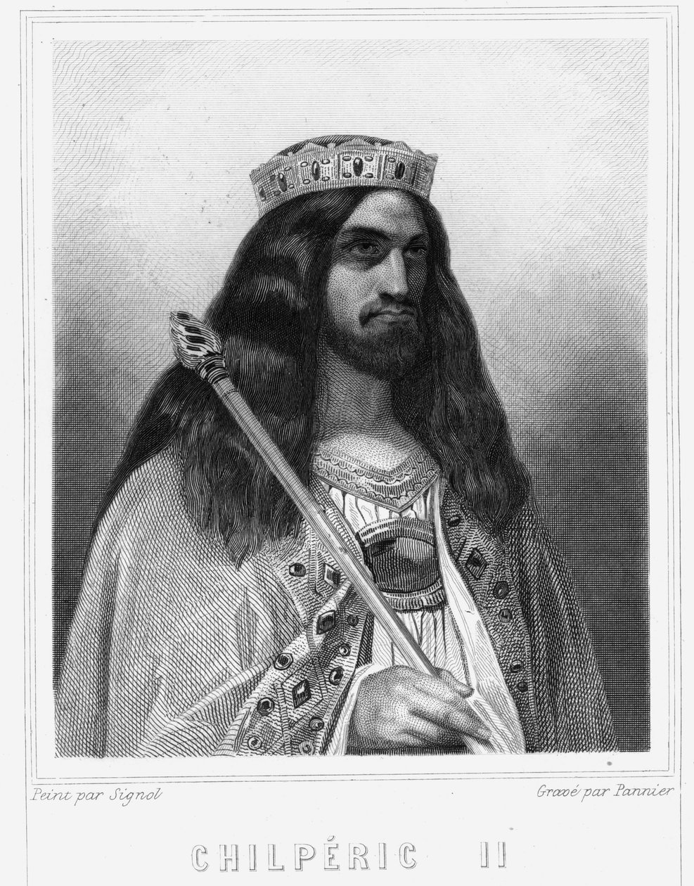 Retrato de Childerico III (v. 670 - 721), Rey de Neustria - en “Histoire des Français” de Lavallée, grabado, sd. de Unknown artist