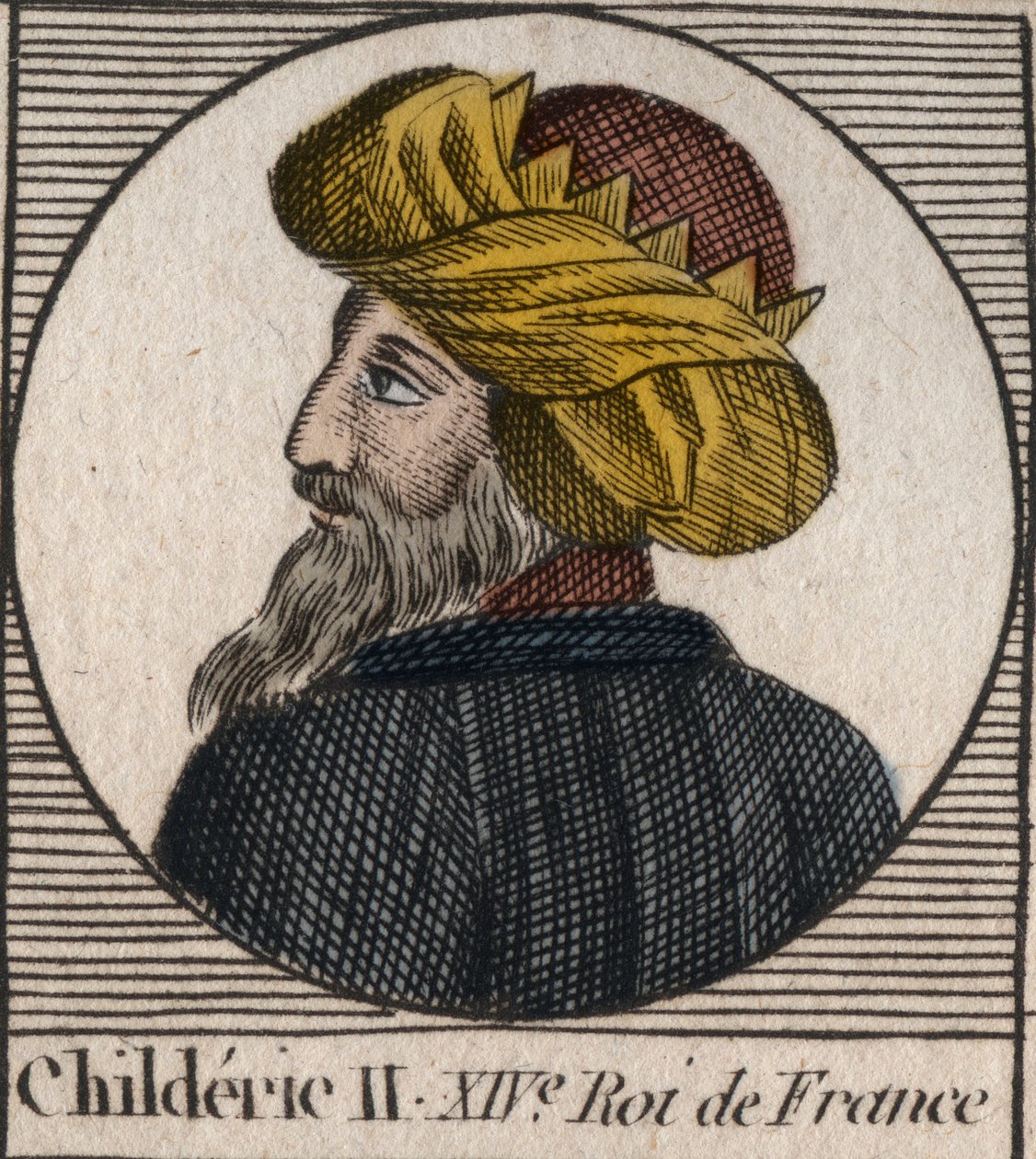 Retrato de Childerico II, Rey de los Francos de 670 a 673 - CHILDERICO II 655-675 Rey merovingio de Francia y Austrasia - grabado de 
