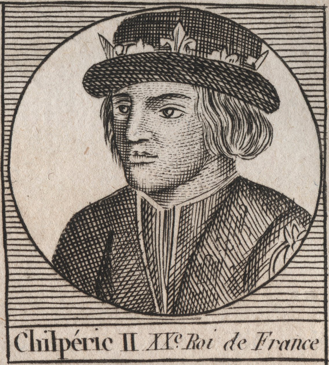 Retrato de Chilperico II (c. 670 - 721), Rey de Neustria - grabado de “Instruction sur l