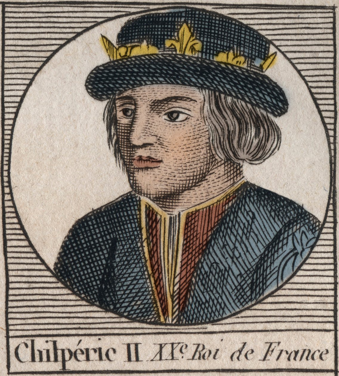 Retrato de Chilperico II (c. 670-721), Rey de Neustria - CHILPERICO II rey de los Francos - grabado de “Instruction sur l