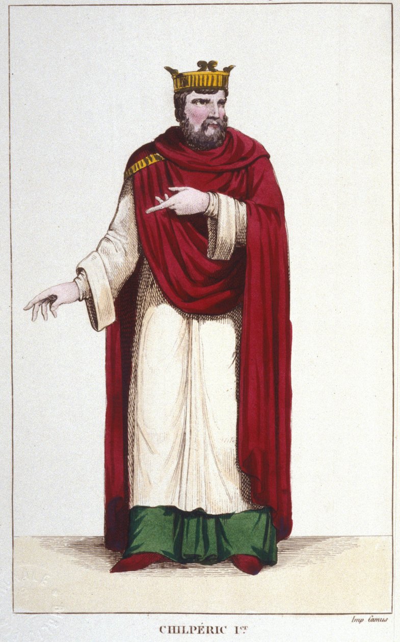 Retrato de Chilperico I (539 - 584), Rey de Neustria. Grabado de 1830 de Unknown artist
