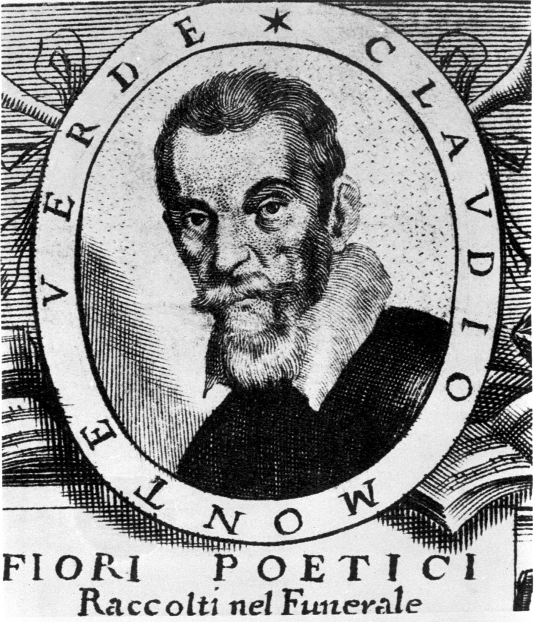 Retrato de Claudio Monteverdi (1567 - 1643) después del frontispicio de Fiori poetici raccolti nel funerale del molto illustrious e molto reverendo Signor Claudio Monteverdi, publicado en Venecia en 1644 de Unknown artist