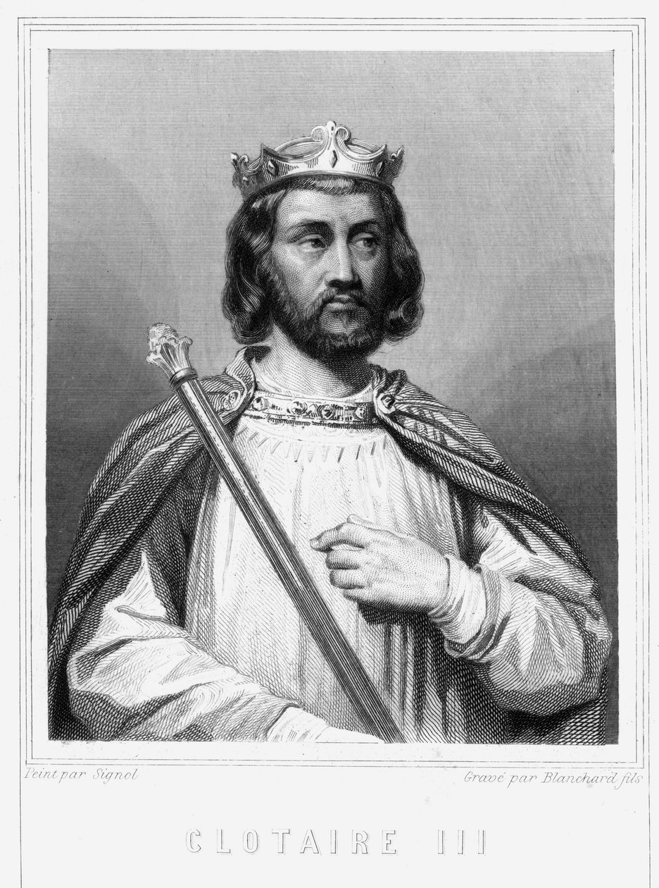 Retrato de Clotario III (652 - 673), Rey de Neustria y Borgoña - en “Histoire des Français” de Lavallée, grabado, sd de Unknown artist