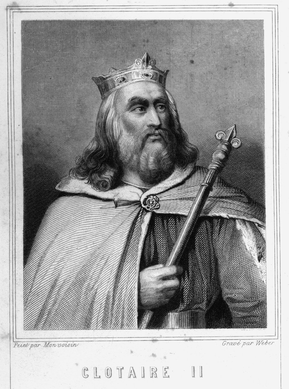 Retrato de Clotario II (584 - 628), Rey de Neustria y Rey de los Francos - en "Histoire des Français" por Lavallée, grabado, s.d. de Unknown artist
