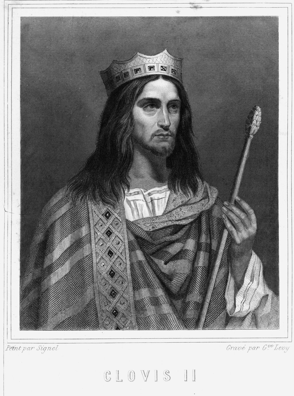 Retrato de Clodoveo II (? - 657), Rey de Neustria, Borgoña y Austrasia - en “Histoire des Français” de Lavallée, grabado, s.d. de Unknown artist