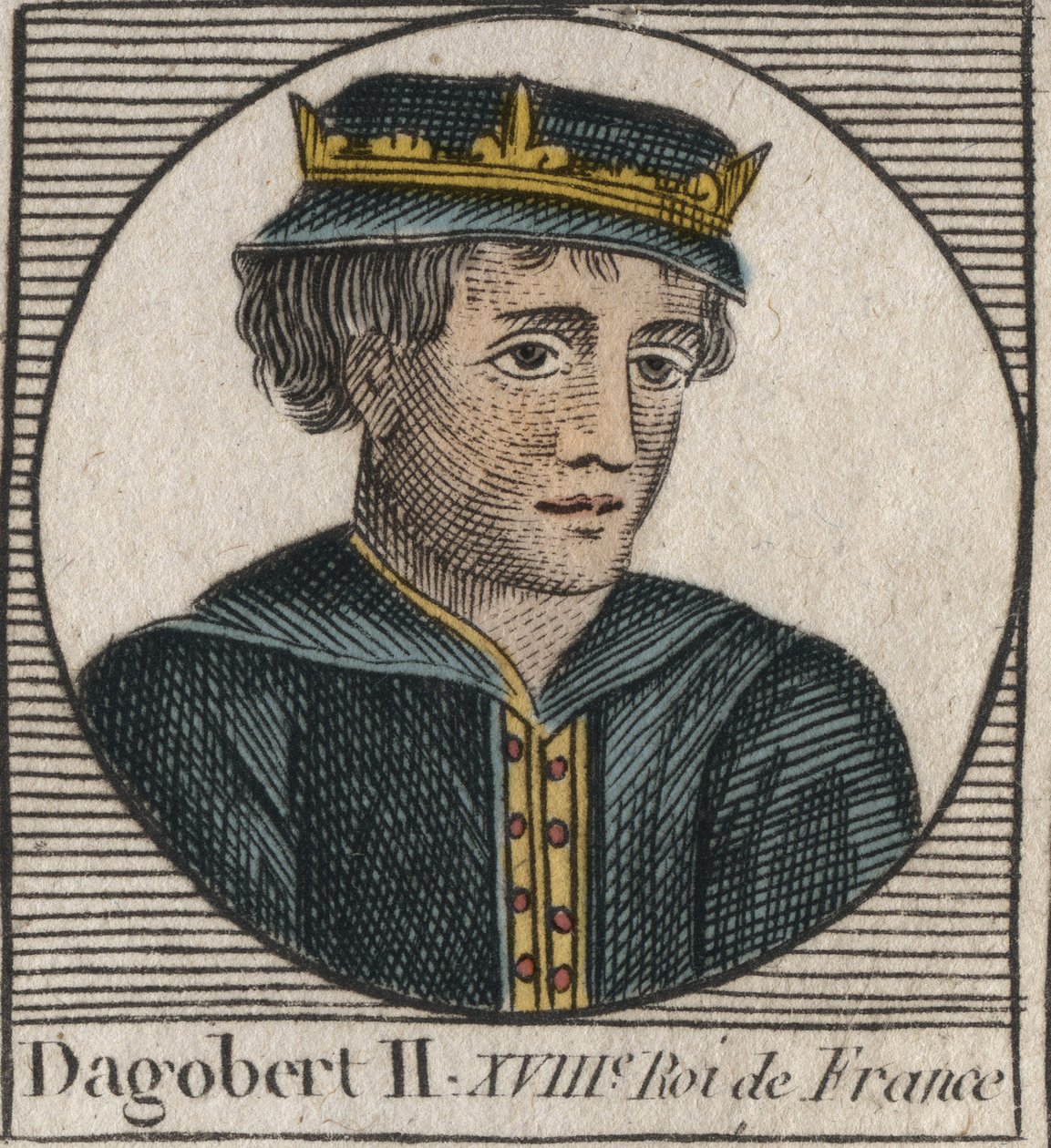 Retrato de Dagoberto II, Rey de los Francos de 711 a 716 - Dagoberto II (676-679), Rey de Austrasia - grabado de “Instruction sur l