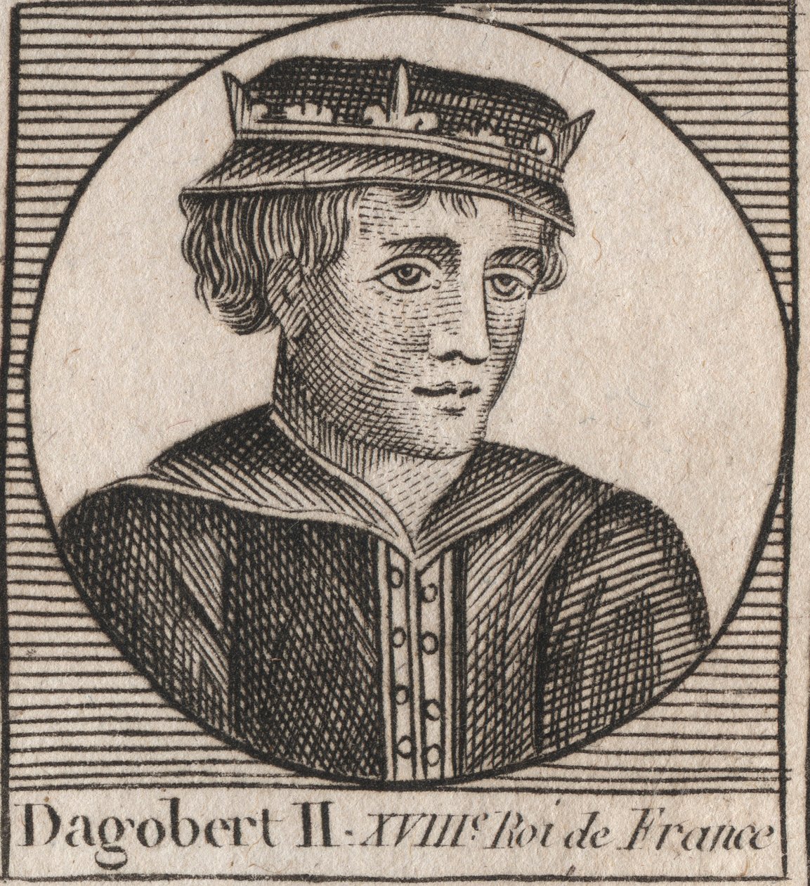 Retrato de Dagoberto II, Rey de los Francos de 711 a 716 - grabado de “Instruction sur l
