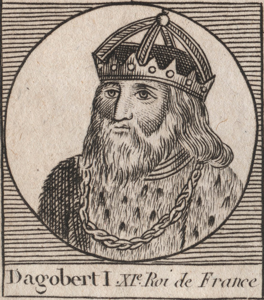 Retrato de Dagoberto, Rey de los Francos de 628 a 638 - Dagoberto (605-639) Rey de los Francos - grabado de “Instruction sur l