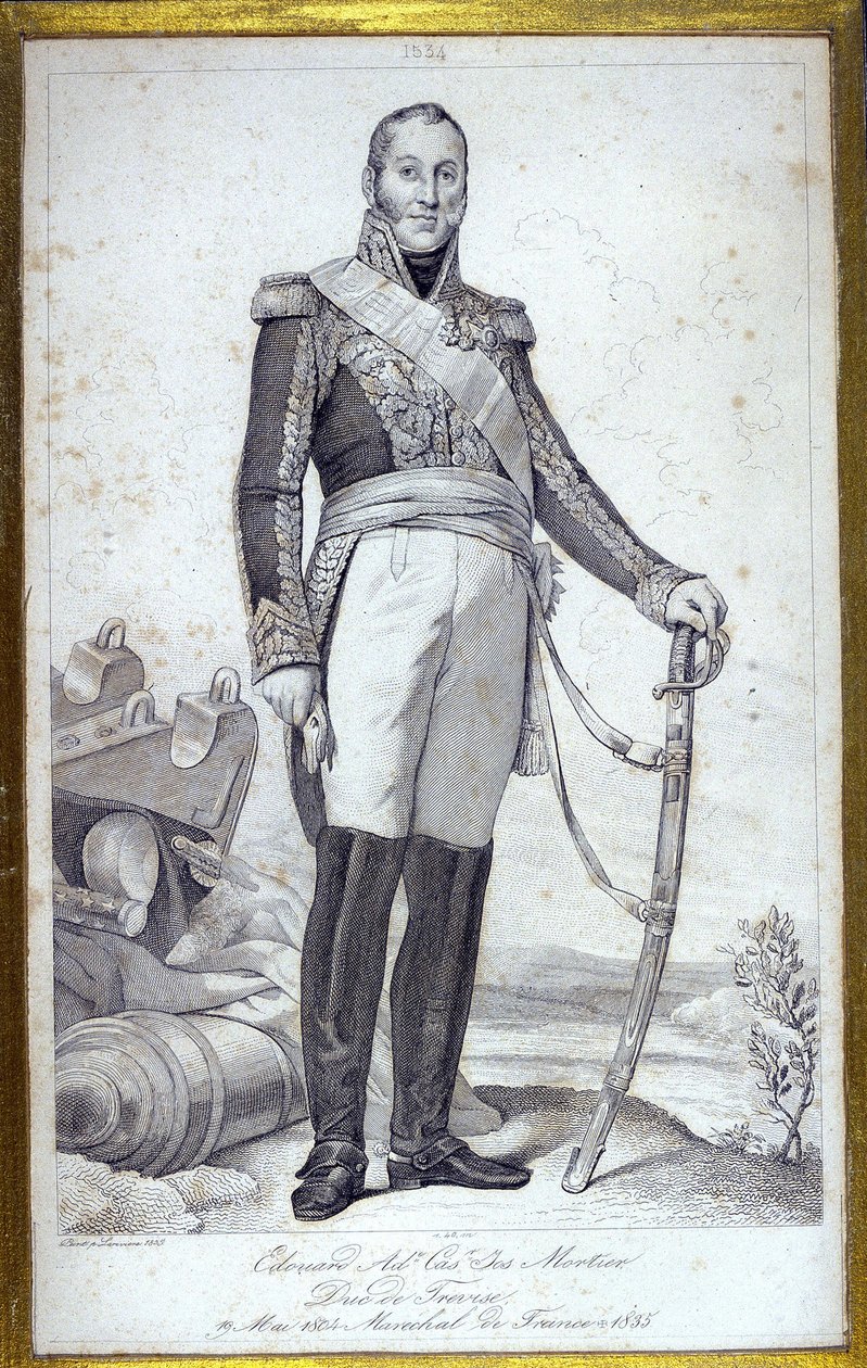 Retrato de Edouard Adolphe Casimir Joseph Mortier, Duque de Trevise (1768-1835), Mariscal de Francia. Grabado del siglo XIX de Unknown artist