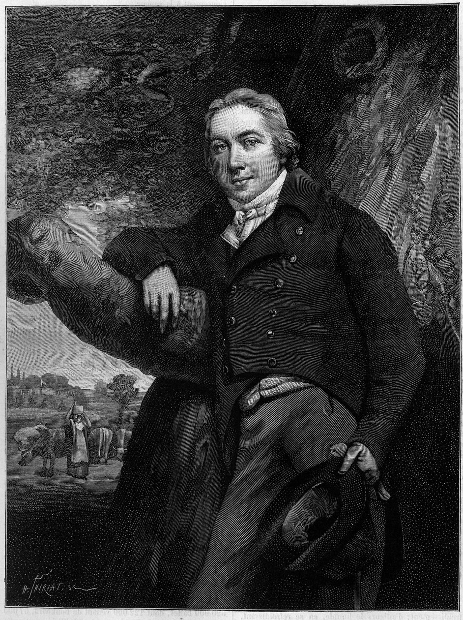 Retrato de Edward Jenner (1749-1823), médico y naturalista inglés, inventor de la vacuna contra la viruela. De un grabado de época. Grabado en "La Nature: revue des sciences et de leurs aplicaciones aux arts et a l