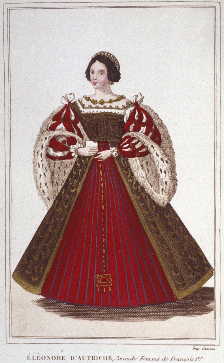 Retrato de Leonor de Habsburgo (o Austria) (1498-1558). Archiduquesa de Austria, Reina de Portugal y luego Reina de Francia, segunda esposa de Francisco I. grabado de 1830 de Unknown artist