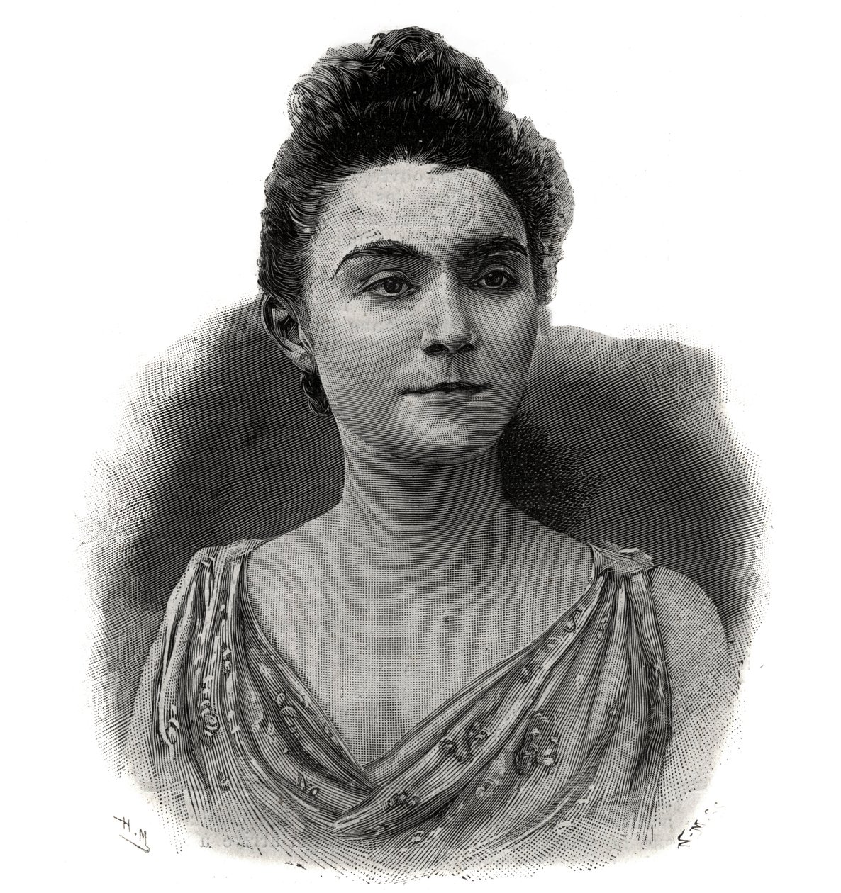 Retrato de Emma Laure Esther Guilbert, llamada Yvette Guilbert (1865-1944) cantante francesa del café-concierto - Grabado de 1892 de Unknown artist