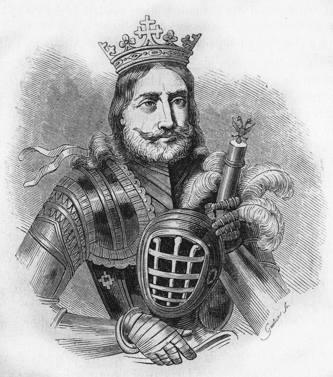 Retrato de Etienne IX UroU IV DuUan en francés, Etienne Douchan (1308-1355). Rey, luego zar de los serbios. Grabado de 1840 de Unknown artist