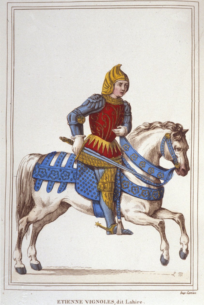 Retrato de Etienne de Vignoles o Vignolles llamado La Hire (Lahire). Guerrero francés 1390-1443 (grabado de 1830) de Unknown artist