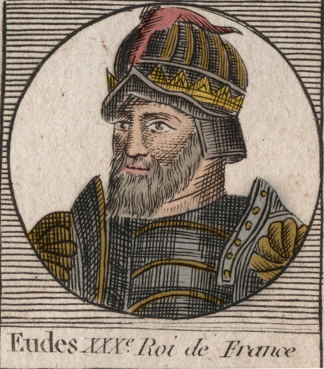 Retrato de Eudes (Odon) (c.860-898), Conde de París y Troyes, luego Rey de Francia - Eudes conde de París elegido al trono francés después de la deposición de Carlos el Emperador - grabado de 