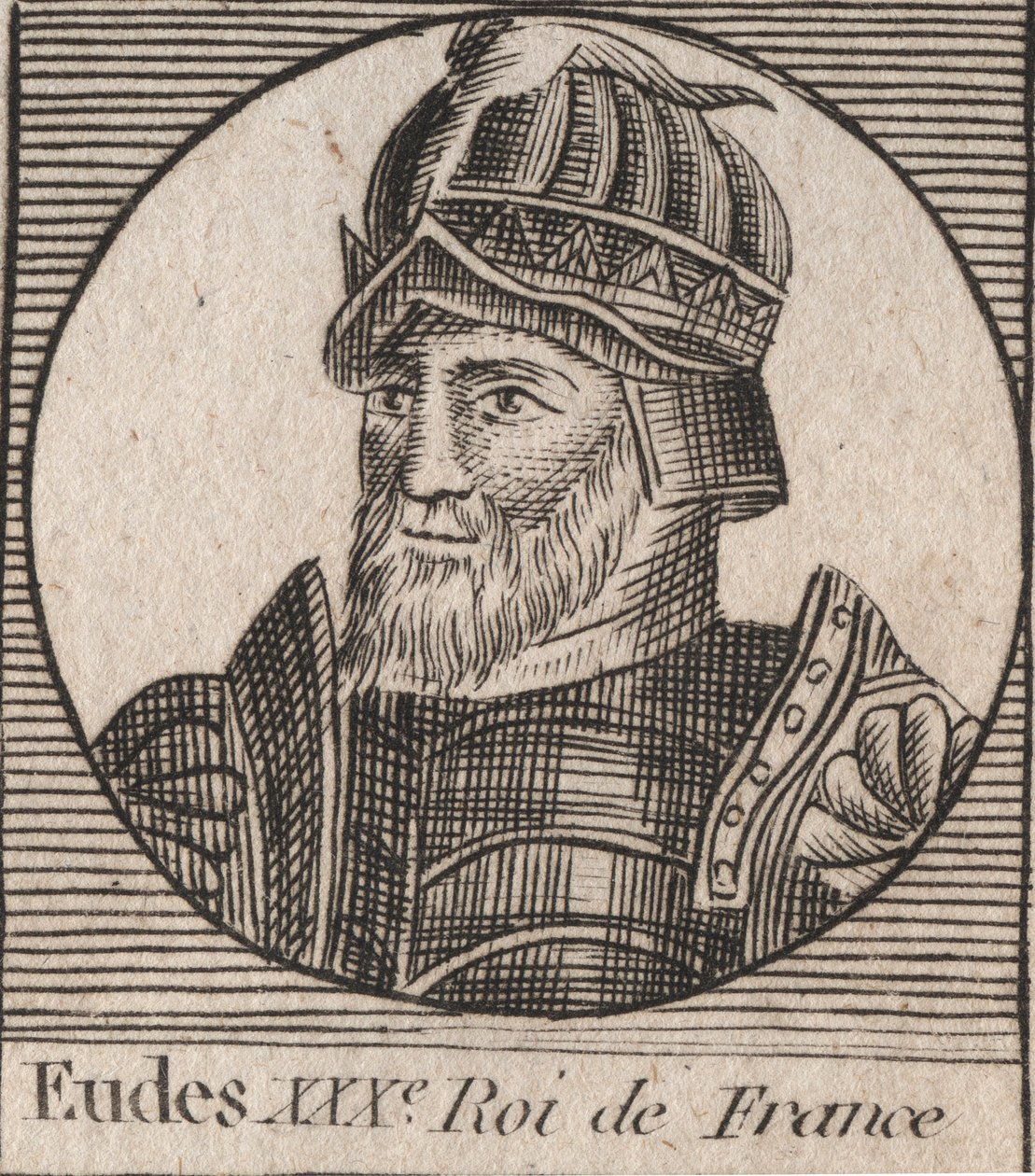 Retrato de Eudes (Odon) (c. 860 - 898), Conde de París y Troyes, luego Rey de Francia - EUDES conde de París elegido al trono francés tras la deposición de Carlos el Emperador - grabado de Instruction sur l