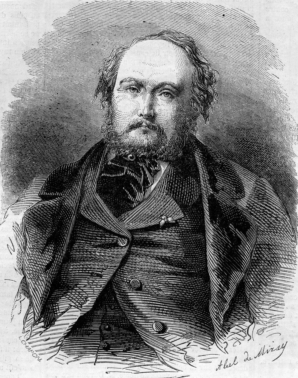 Retrato de Eugène Guinot (1812-1861), periodista, novelista y dramaturgo francés. También conocido como Pierre Durand y Paul Vermond. Grabado en 