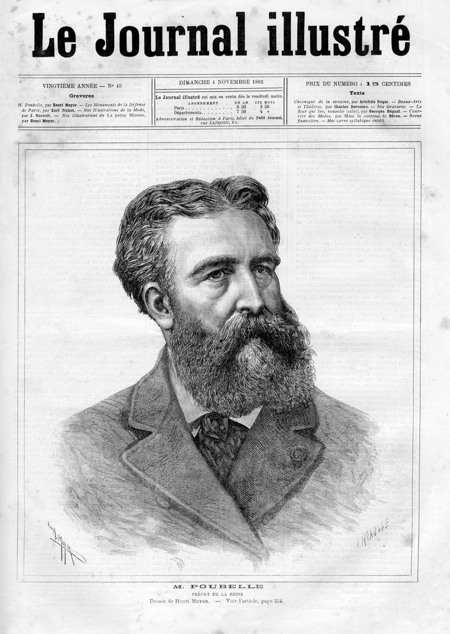 Retrato de Eugène René Poubelle (1831-1907), funcionario y prefecto del Sena francés - portada de “The Illustrous Journal” de 1883 de Unknown artist