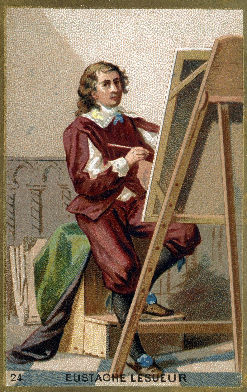Retrato de Eustache Le Sueur (1617 - 1655), pintor, diseñador y decorador francés. Cromolitografía del siglo XIX de Unknown artist