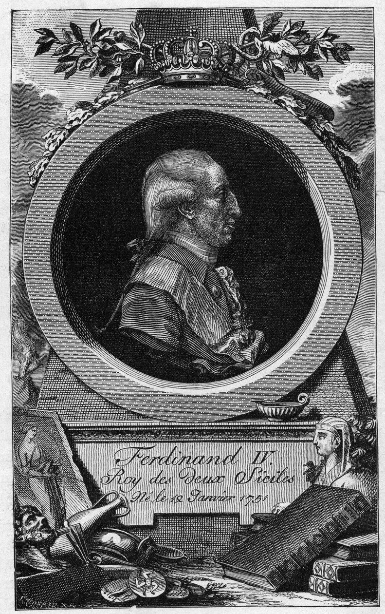 Retrato de Fernando I de las Dos Sicilias (o Fernando IV de Nápoles) (1751-1825) - grabado del siglo XIX de Unknown artist