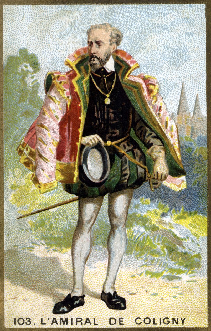 Retrato de Gaspard de Châtillon, Señor de Coligny (1519 - 1572), Almirante de Francia. Cromolitografía del siglo XIX de Unknown artist