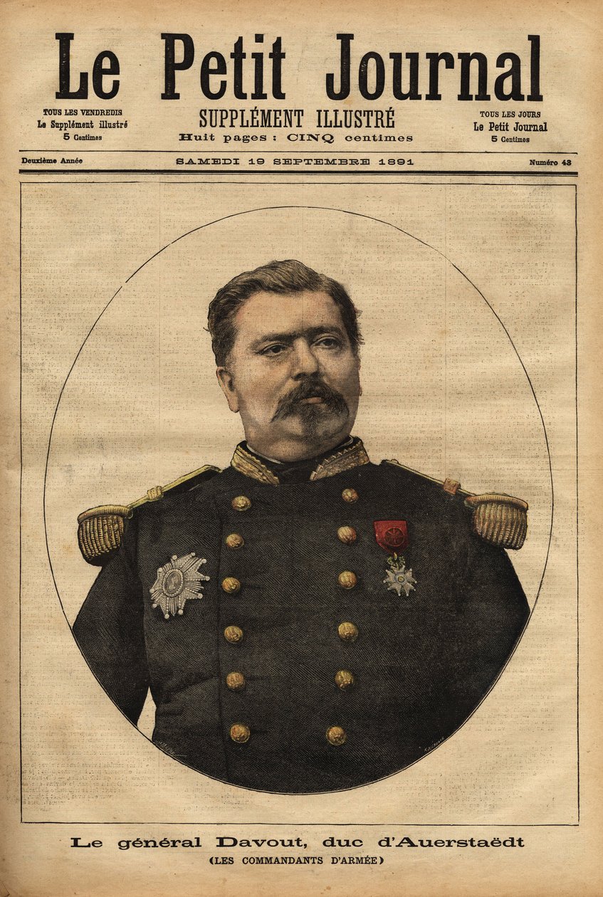 Retrato del General Leopold Davout, Duque de Auerstaedt (1829-1904), Jefe de Estado Mayor del Ejército Francés, que participó en el desastre de la Guerra Franco-Prusiana (1870) de Napoleón III (1808-1873). Grabado en 
