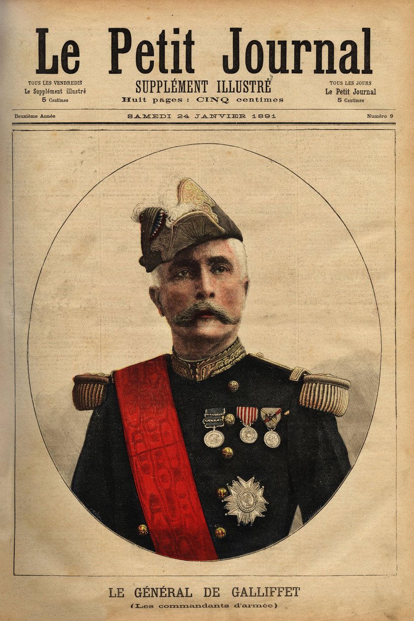Retrato del General Marqués Gaston de Galliffet (1830-1909), comandante del ejército, candidato a la presidencia de la república en 1879 y ministro de guerra en 1899. Grabado en “Le petit journal illustrado” 24/01/1891. Colección Selva de Unknown artist