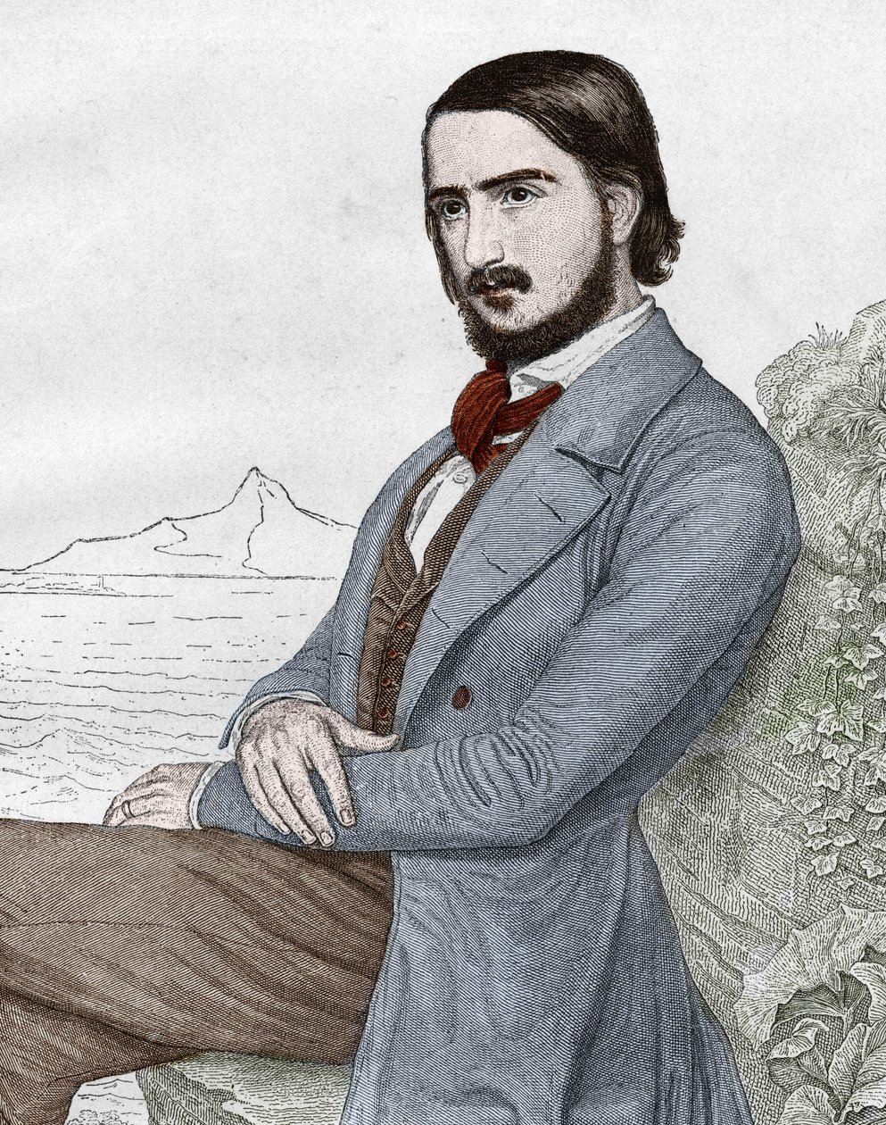 Retrato de Georges Herwegh (1817-1875) poeta alemán, basado en la pintura de C. HITZ. de Unknown artist