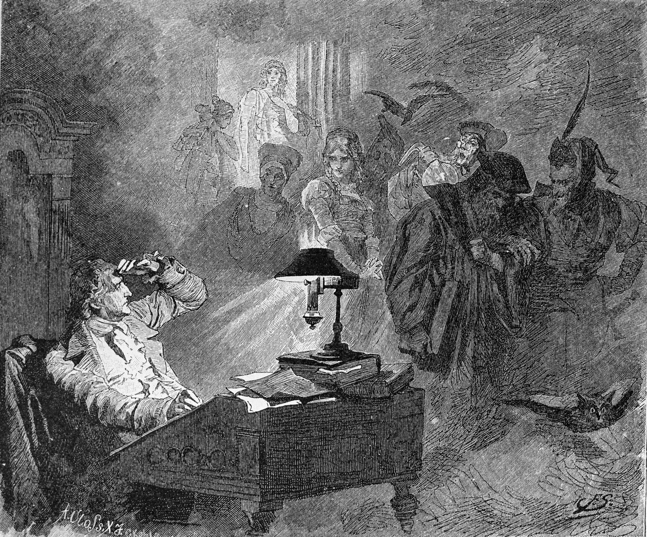Retrato de Goethe rodeado por personajes de Fausto de Unknown artist