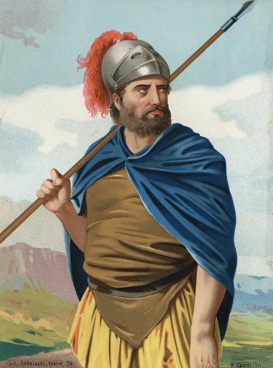 Retrato de Aníbal, hombre de guerra cartaginés (púnico) (247 a.C. - 183 a.C.). después de "hombres y Mujeres célebres". Barcelona 1877 de Unknown artist