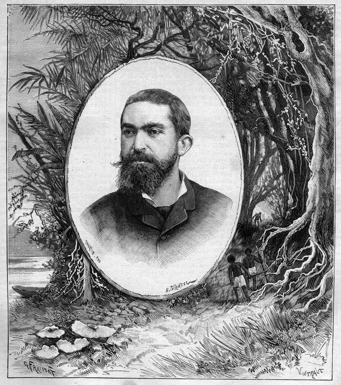 Retrato de Henri Coudreau (1859-1899), profesor de geografía y explorador del Amazonas (Brasil) - grabado en journal des voyages 1889 de Unknown artist