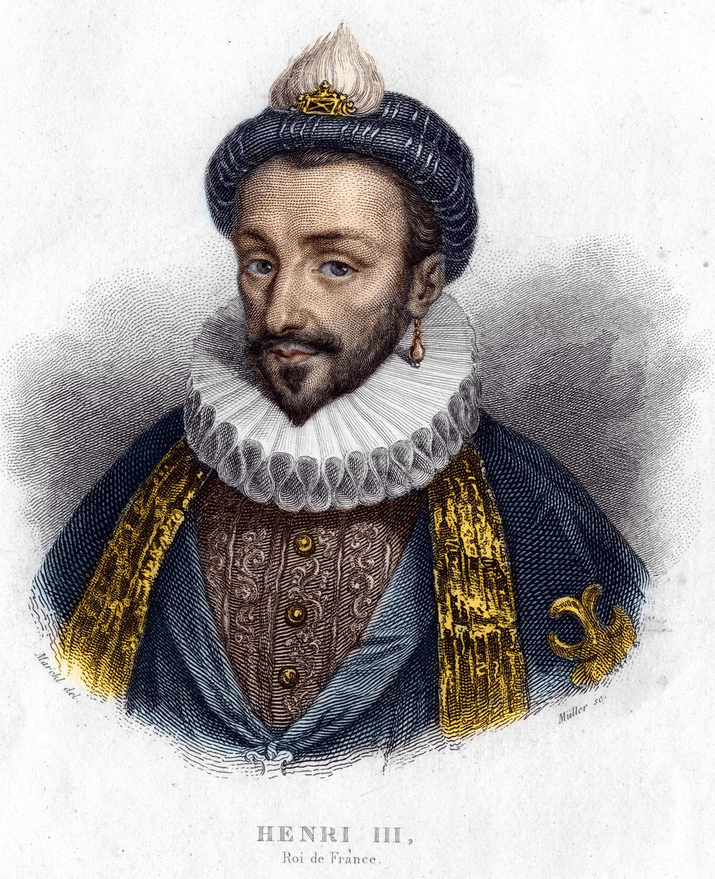 Retrato de Enrique III (1551 - 1589), Rey de Francia. Grabado siglo XIX de Unknown artist