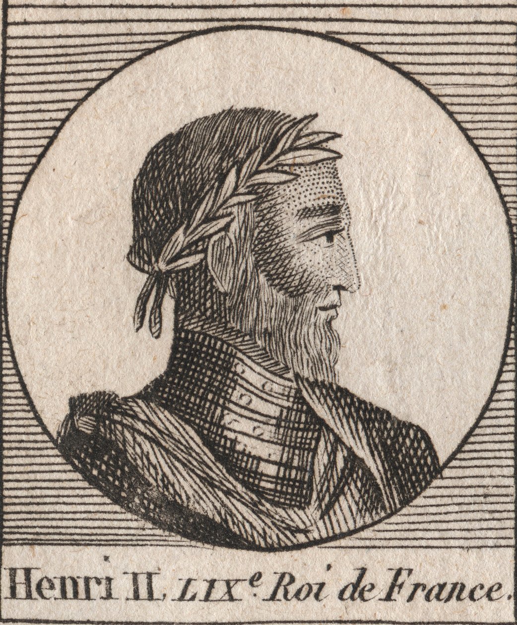 Retrato de Enrique II (1519-1559) Rey de Francia - grabado de “Instruction sur l